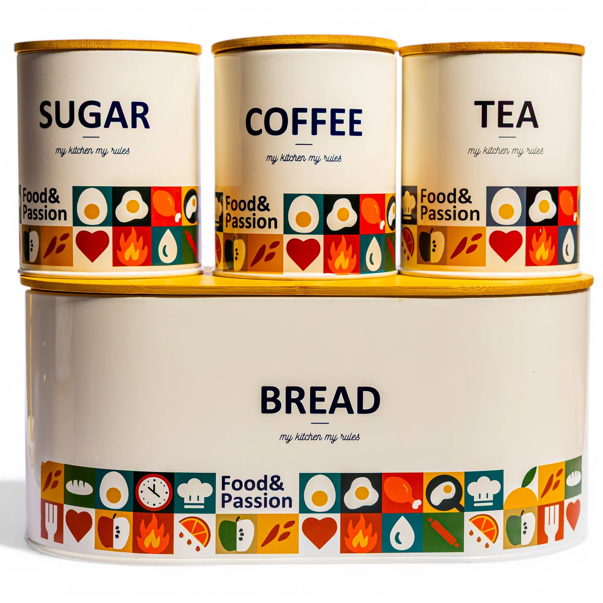 4 Pc Metal Kitchen Storage Canister Set - Bread, Coffee, Tea, Sugar - Cleaning Essentials