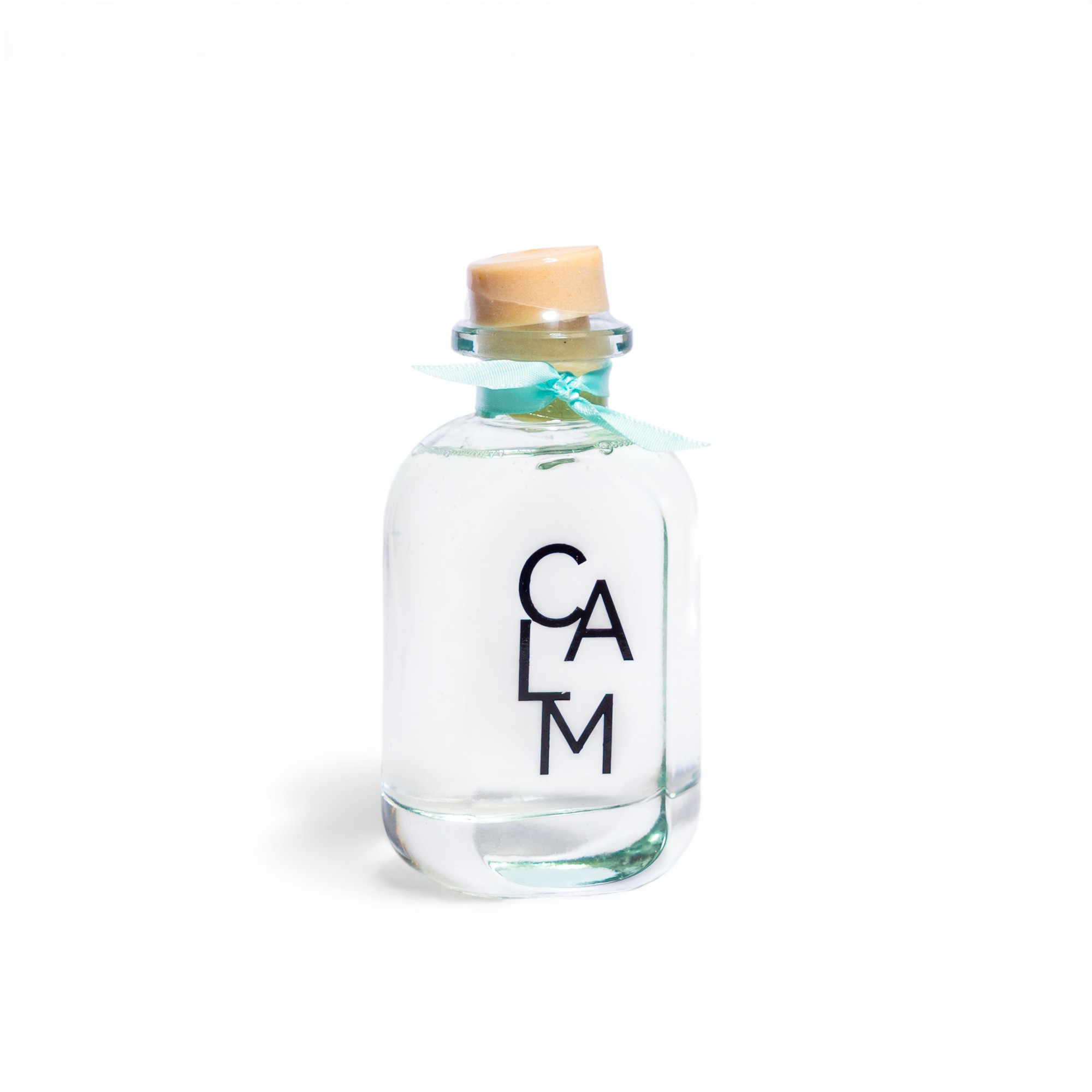 Calm Decorative Glass Bottle with Cork and Turquoise Ribbon - Home Organization