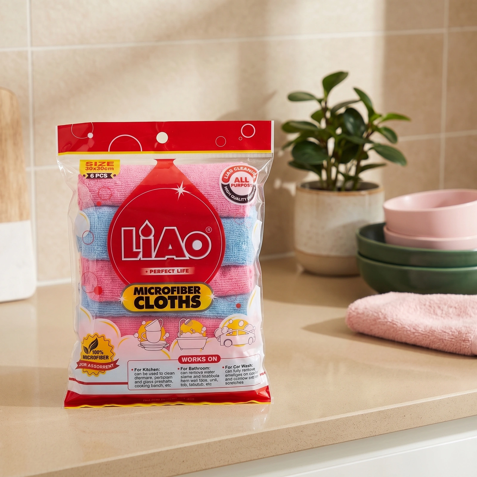 Microfiber Cleaning Cloths 6 Pcs - Pink & Blue 30x30cm - Offers