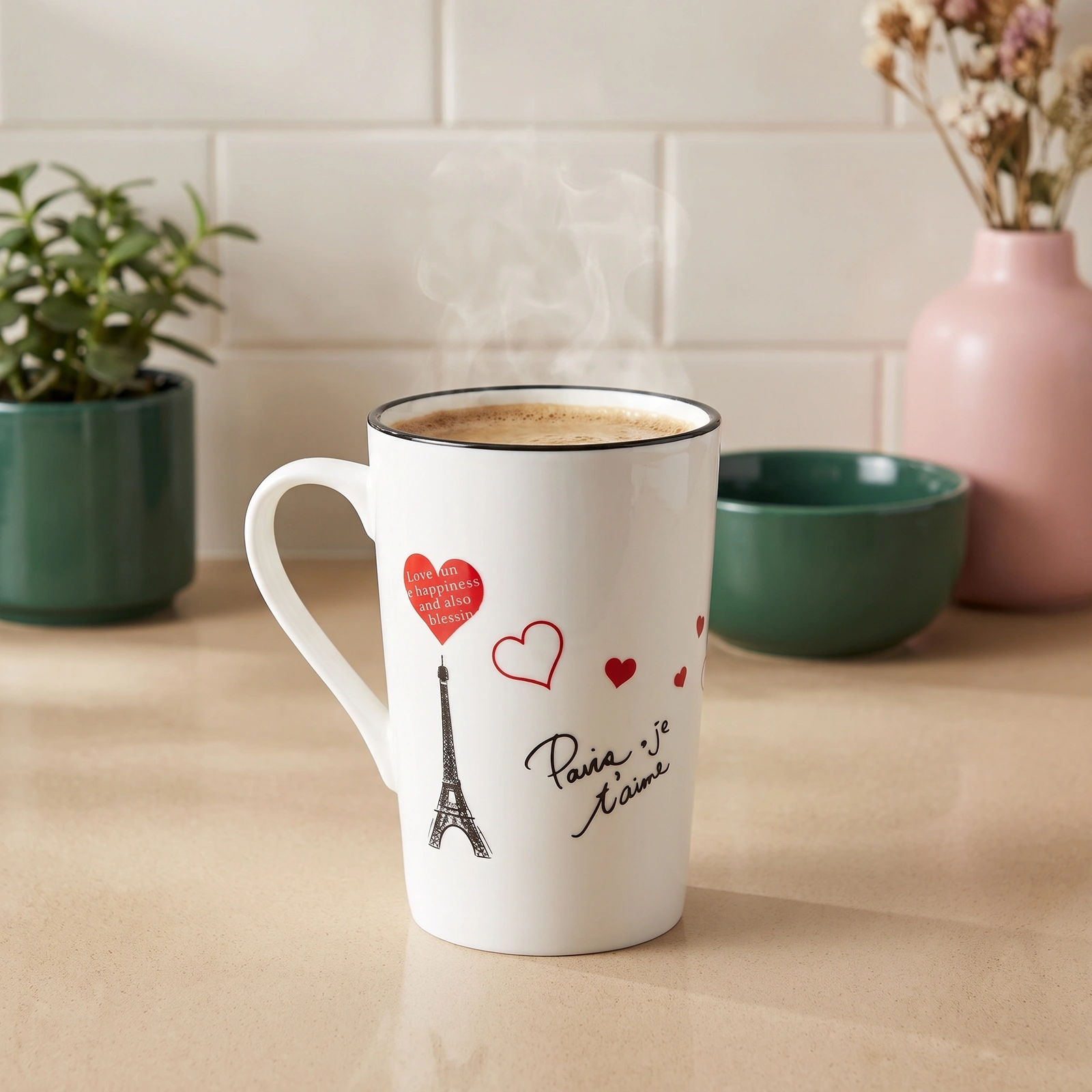 Ceramic Mug - White Paris Eiffel Tower Design - Cookware