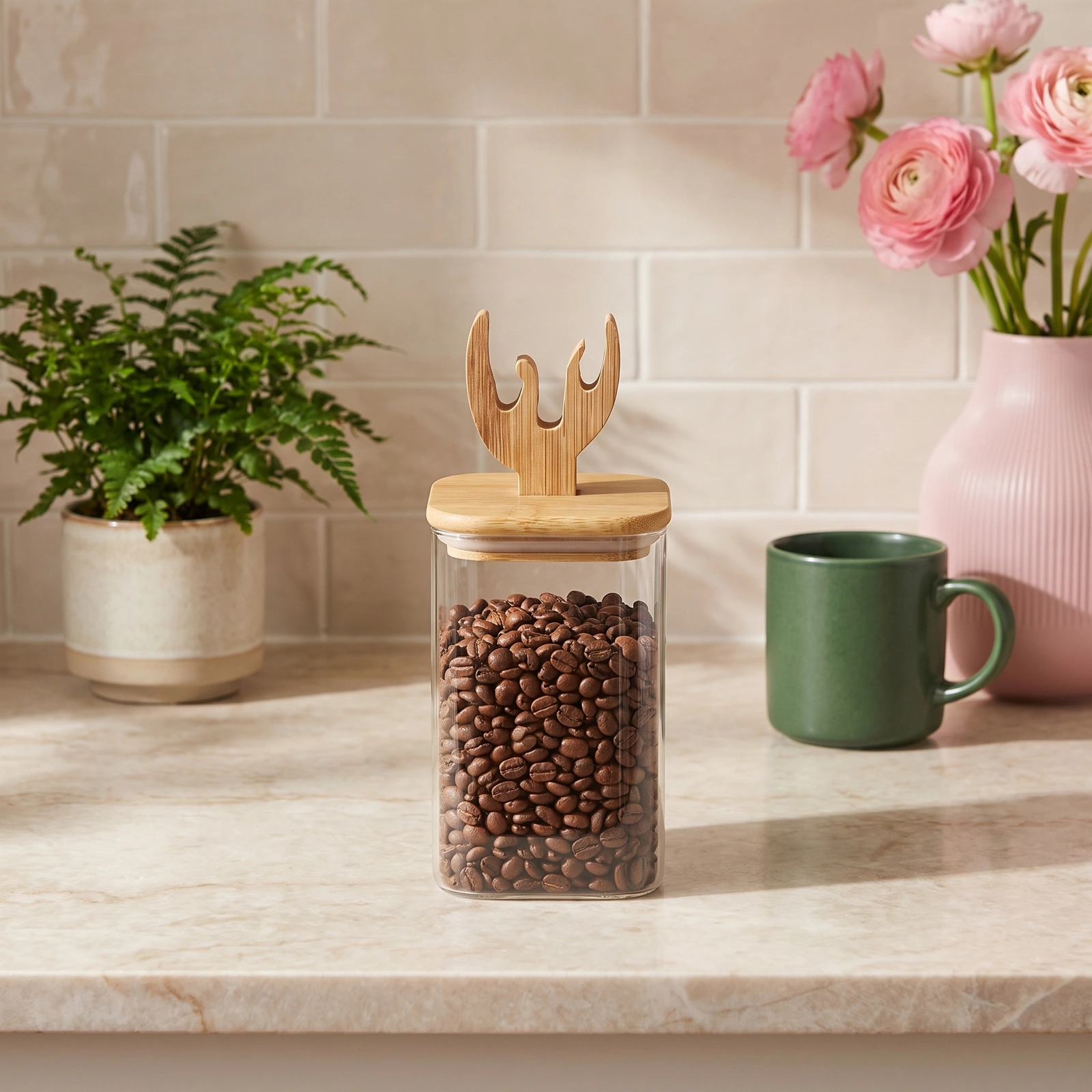 Glass Storage Jar with Bamboo Lid & Unique Handle - Home Organizers