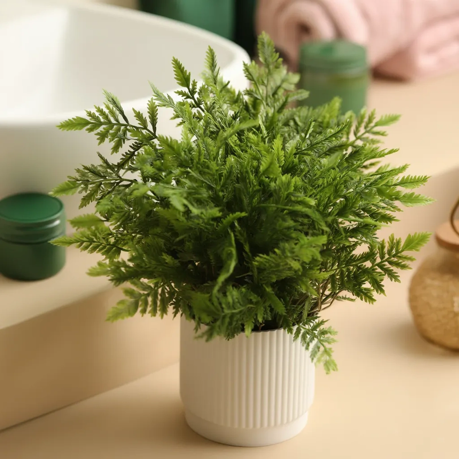 Artificial Fern Plant in White Plastic Pot - Kitchen essentials