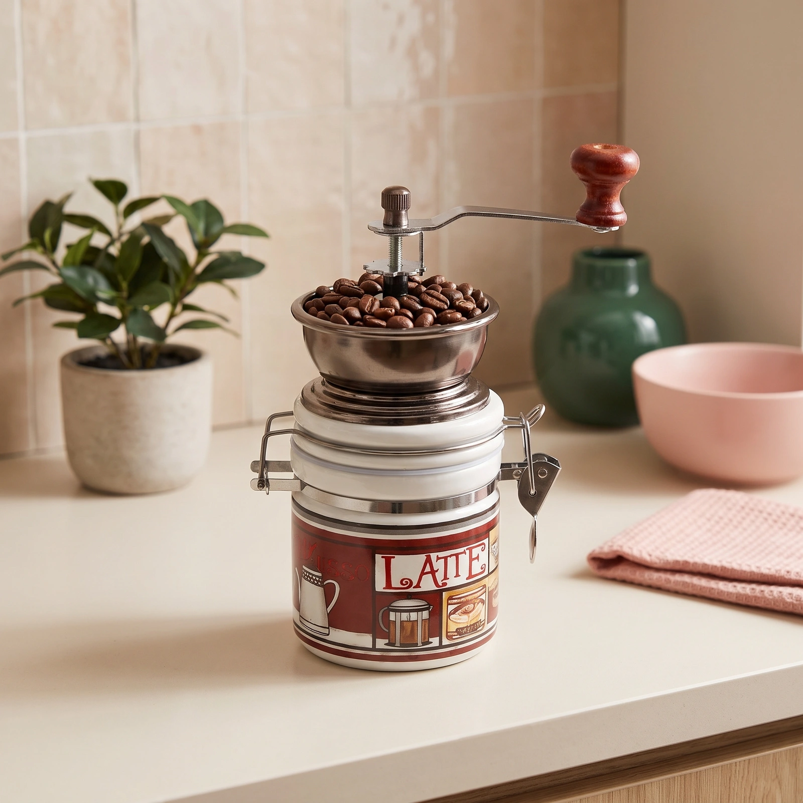 Manual Metal Coffee Grinder White Red - Kitchen essentials