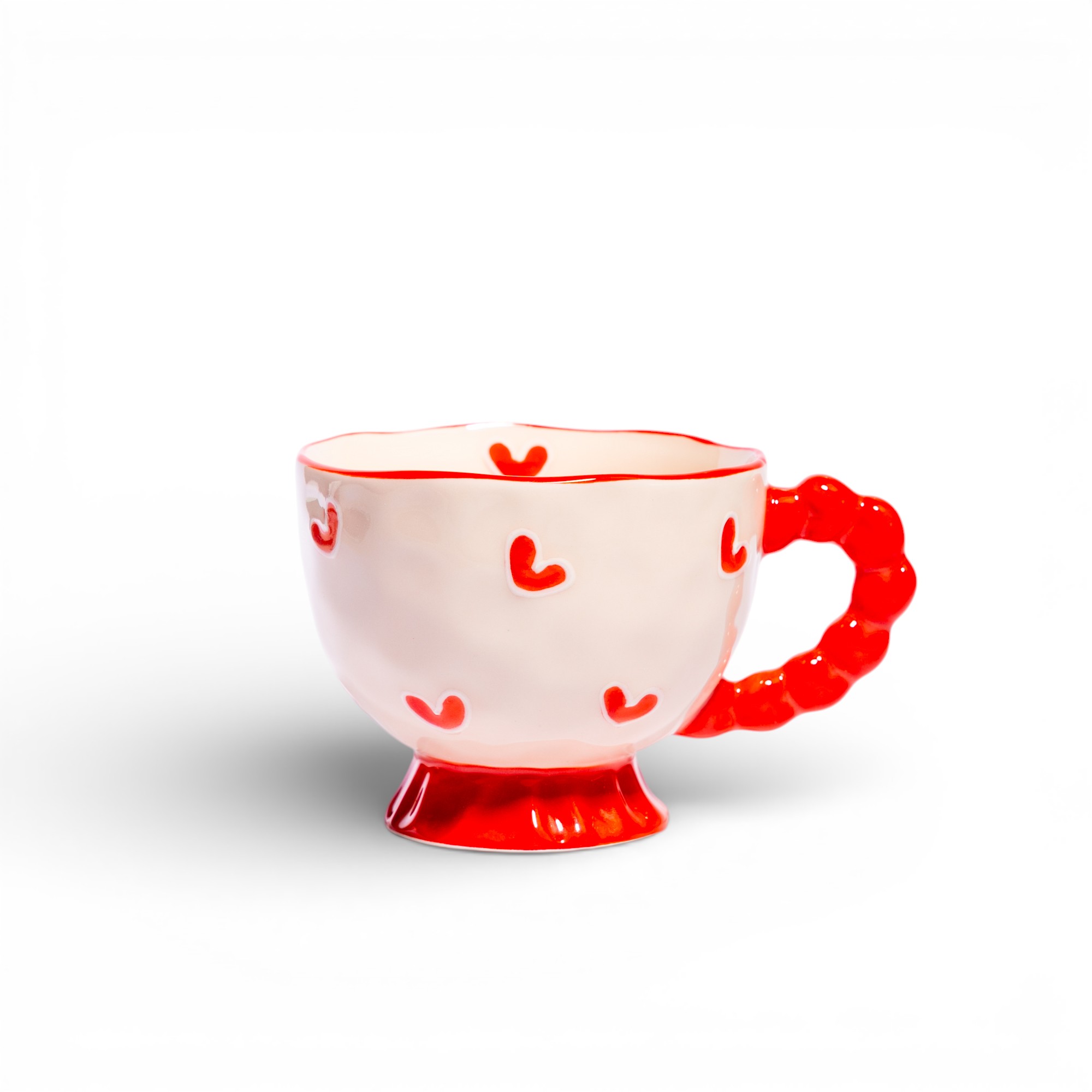Ceramic Mug with Red Hearts & Wavy Handle - Home Organization