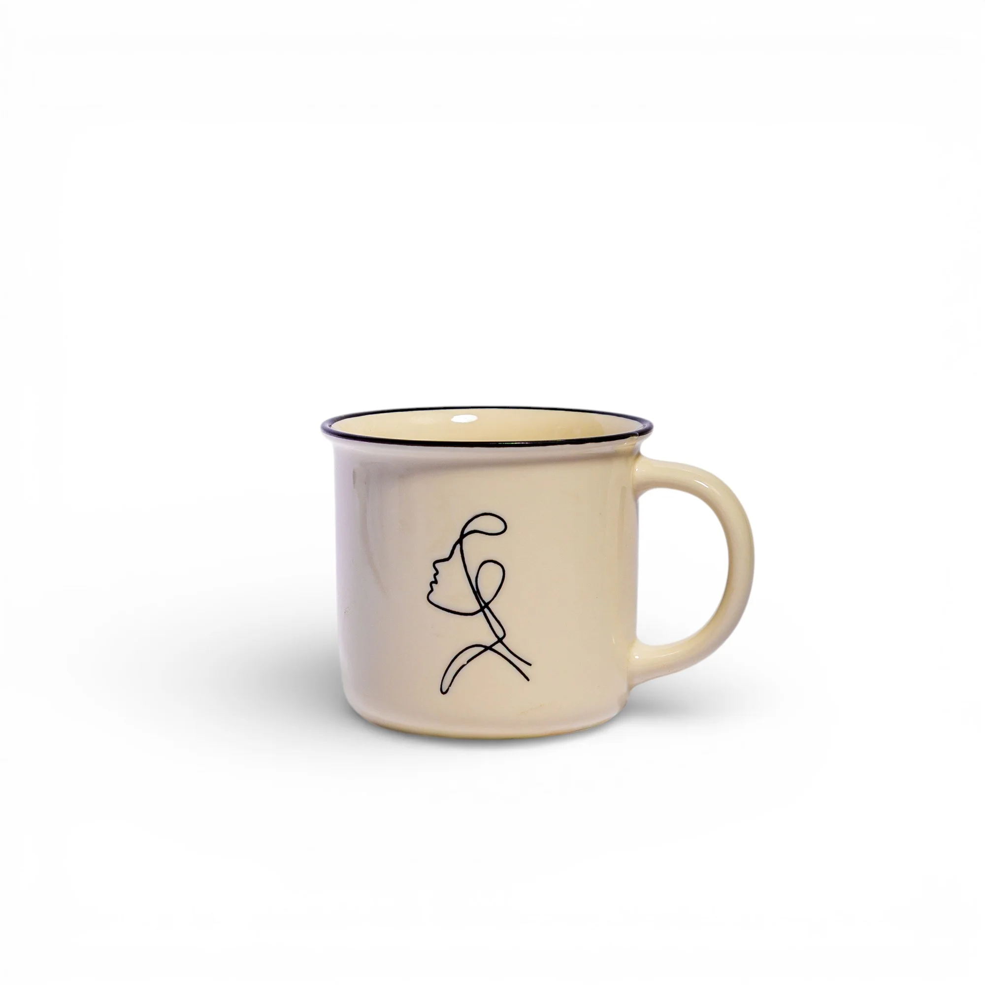 Ceramic Mug Cream with Line Art Design - Home Organizers