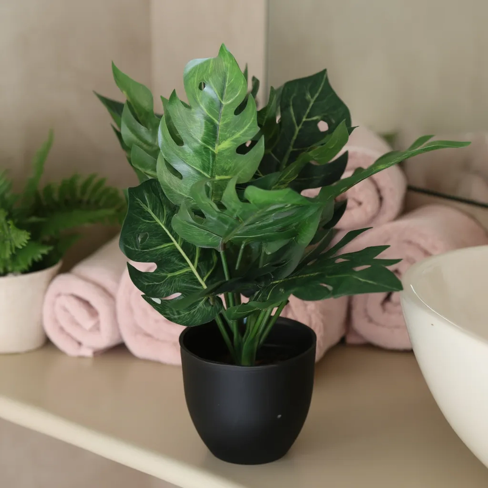 Artificial Green Leaf Plant in Black Pot - Kitchen essentials