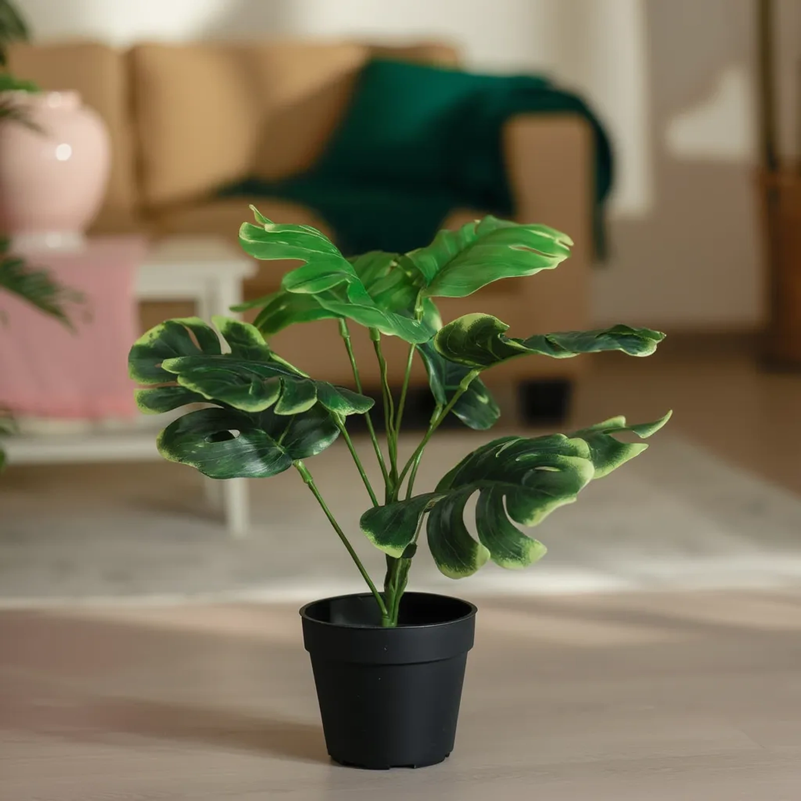 Artificial Monstera Plant in Black Pot - Green & Yellow - Kitchen essentials