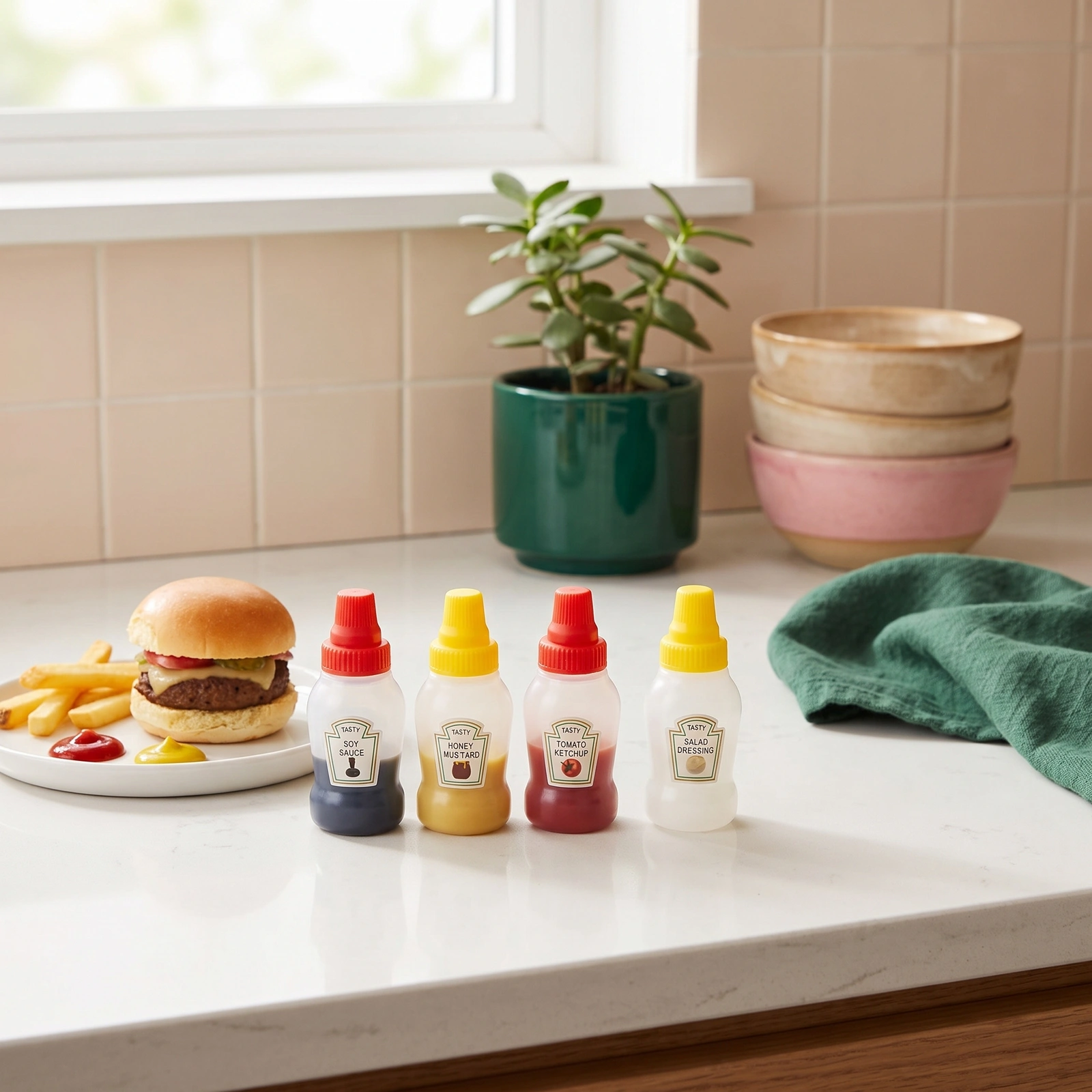 Mini Plastic Sauce Dispenser Set - 4 Pcs - Home Organizers