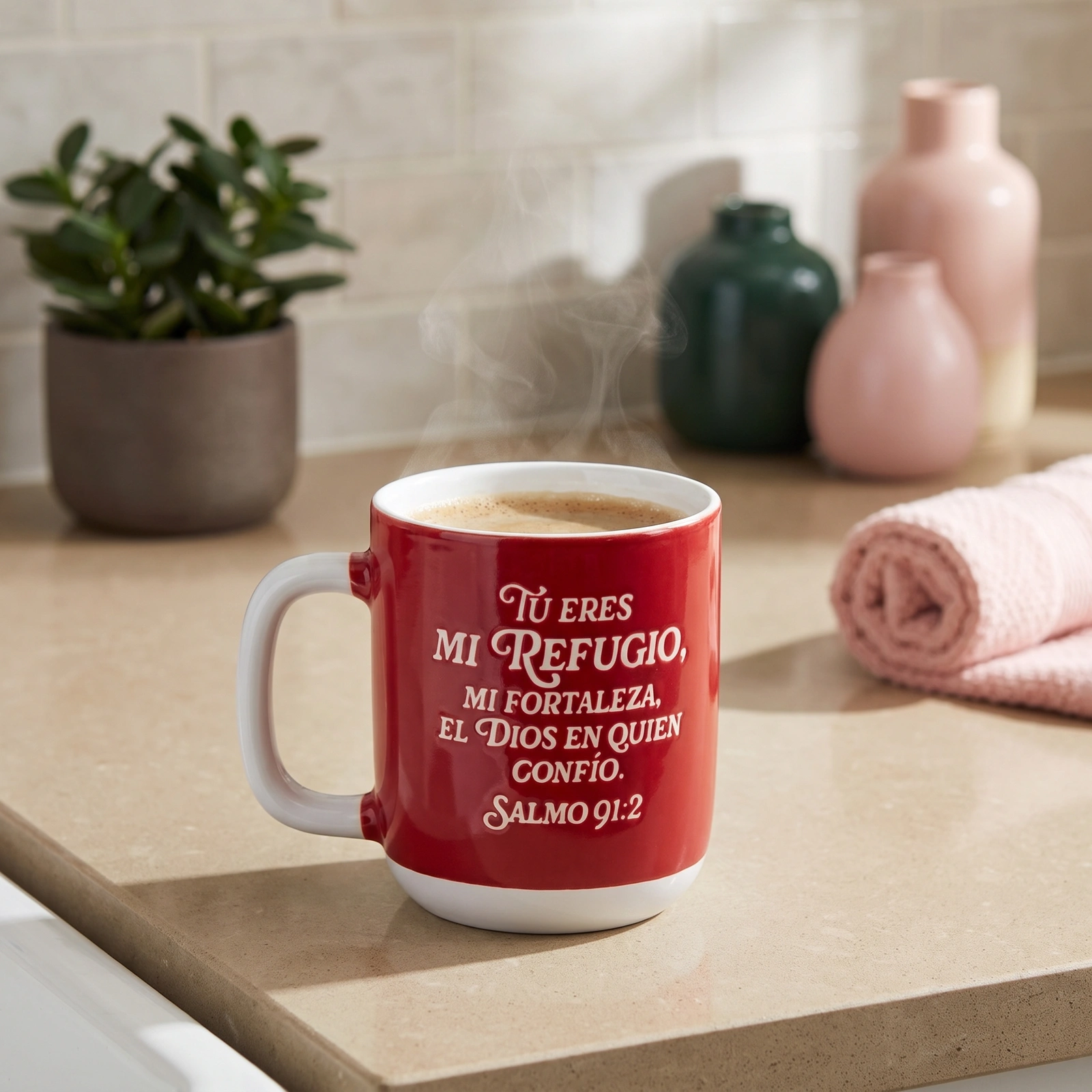 Red Ceramic Mug with Spanish Inspirational Quote - Cookware