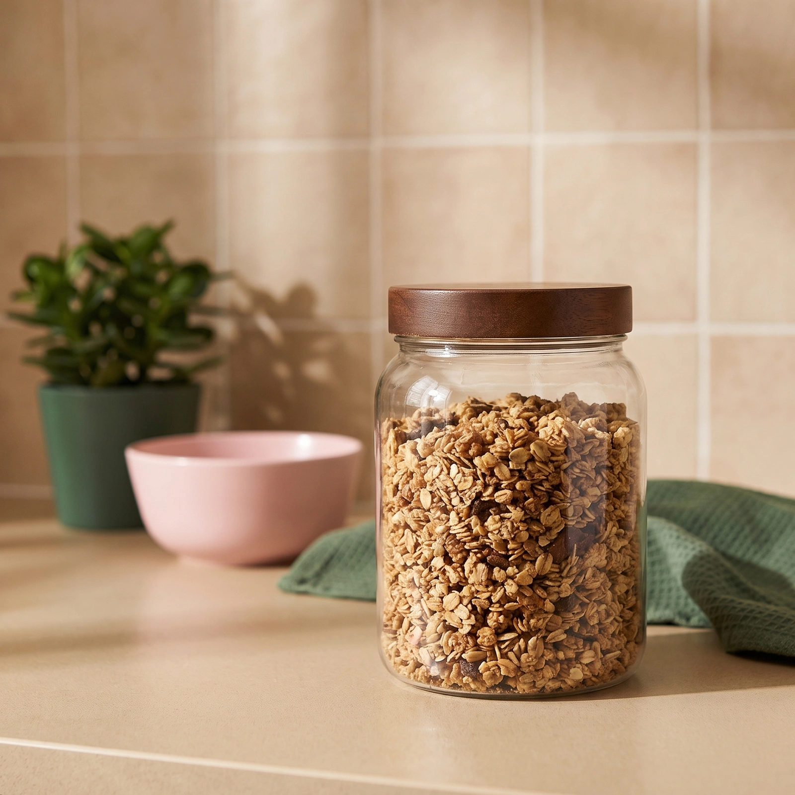 Glass Storage Jar with Brown Lid - Clear - Home Decor