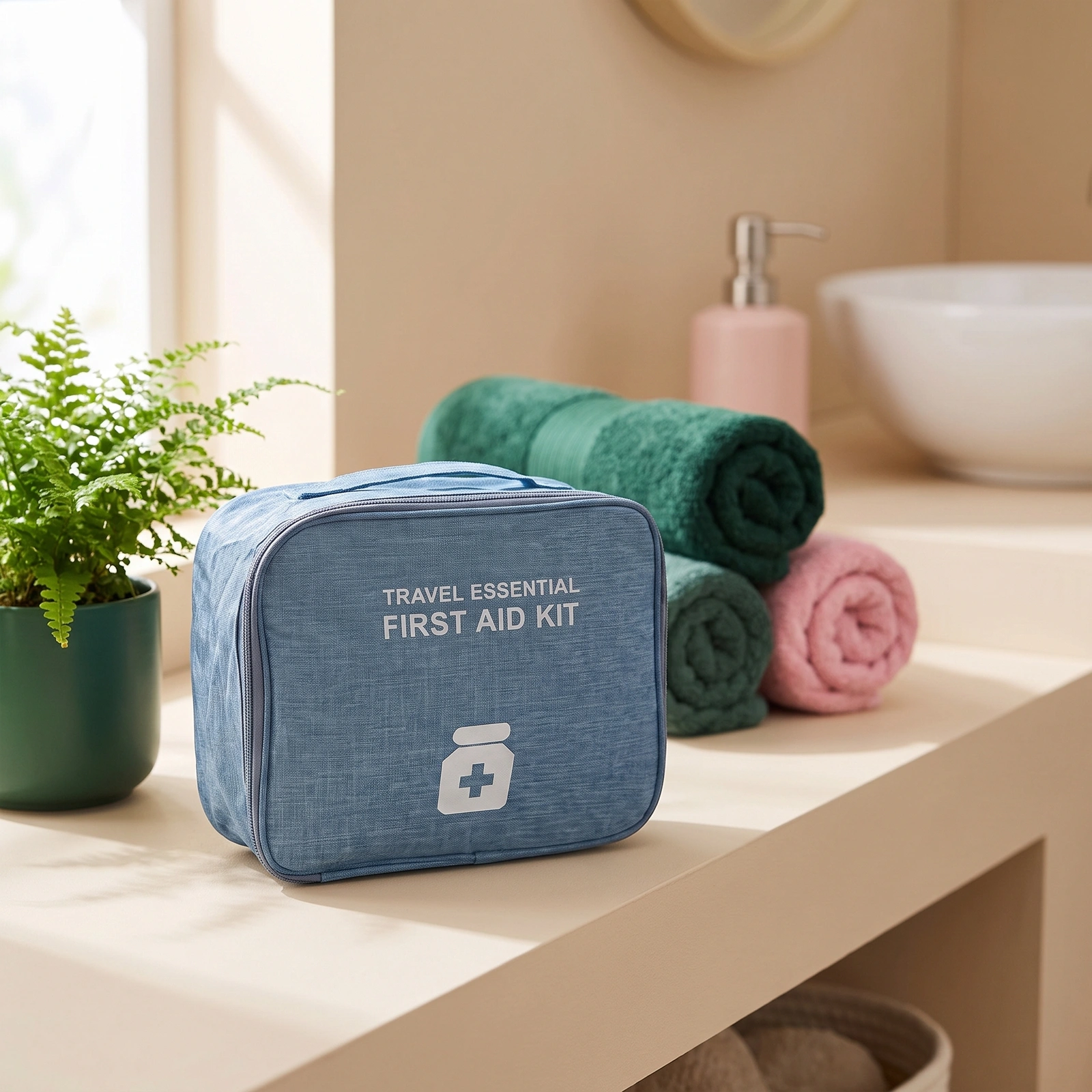 First Aid Kit Bag - Blue Fabric - Home Organizers