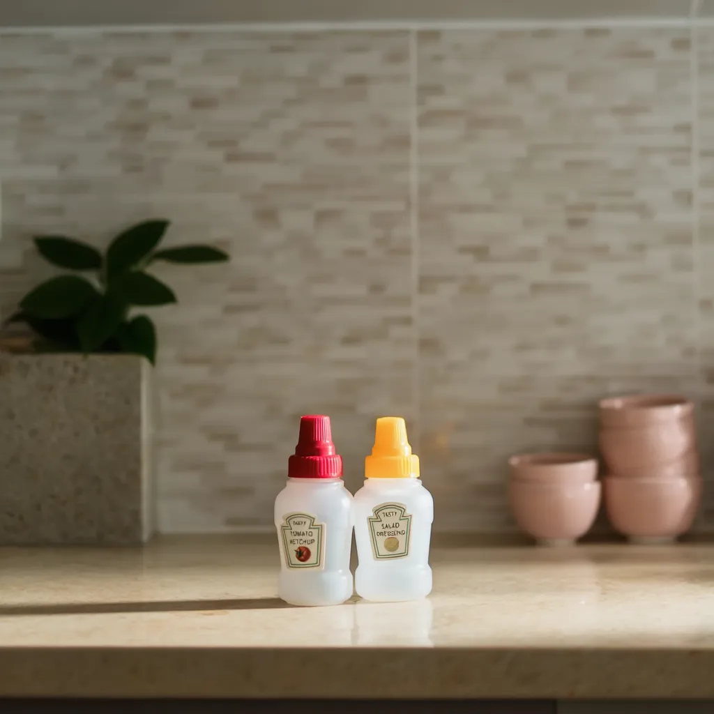 Mini Plastic Squeeze Sauce Bottles - Ketchup & Dressing Set of 2 - Home Organizers